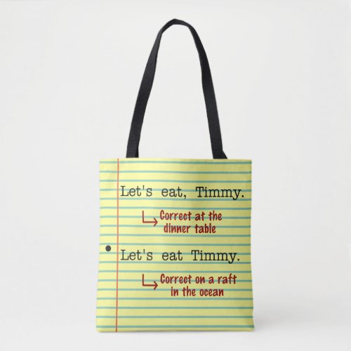 Funny Punctuation Grammar  Lets Eat Timmy Yellow Tote Bag