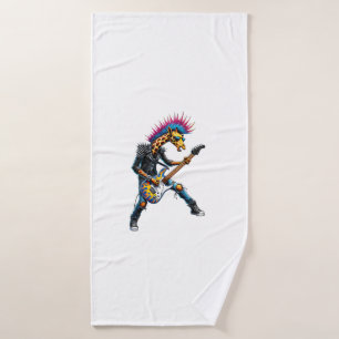 Funny Punk Giraffe, Rock'n Roll Goth Giraffe, Guit Bath Towel