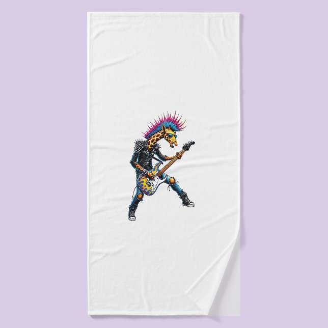 Funny Punk Giraffe, Rock'n Roll Goth Giraffe, Guit Bath Towel (Bath Towel)