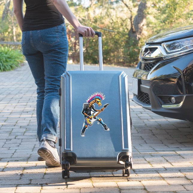 Funny Punk Giraffe, Rock'n Roll Goth Giraffe, Guit Sticker (Suitcase Insitu)