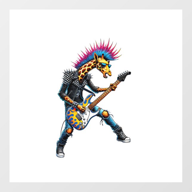 Funny Punk Giraffe, Rock'n Roll Goth Giraffe, Guit Wall Decal (Front)