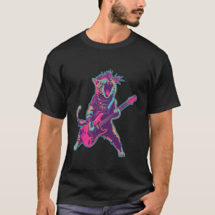 Funny Punk Rock Cat Playing Electric Guitar Music T-Shirt