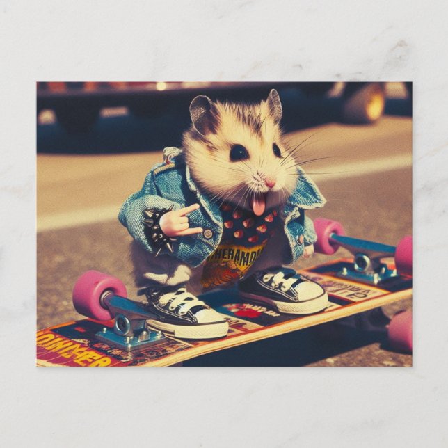 Funny Punk Skateboarding Cute Hamster Postcard (Front)