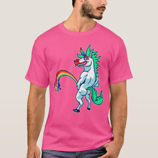 Funny Punk Unicorn Pissing A Rainbow Party Art T-Shirt