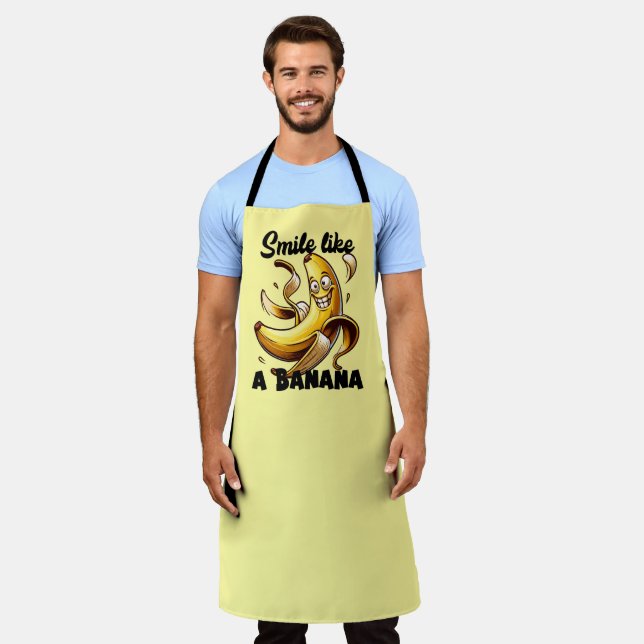 Funny punny banana smile word art apron (Worn)