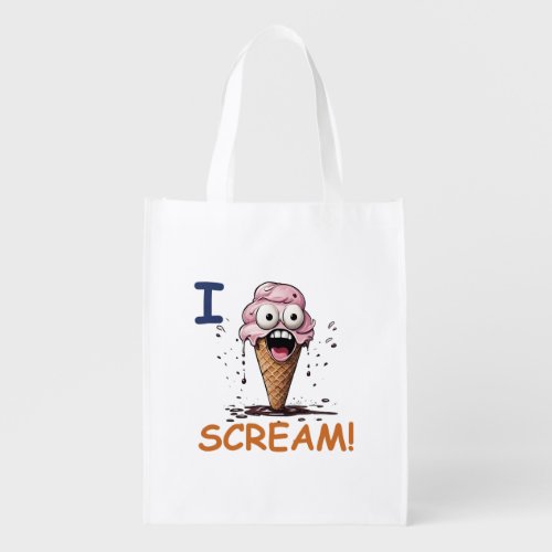 Funny Punny  I ScreamIce Cream Quote  Grocery Bag