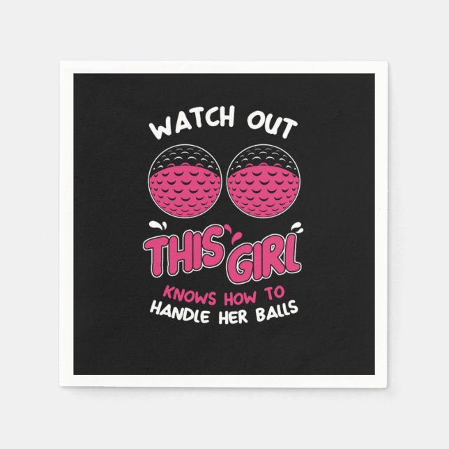 Funny Puns Awesome Women Golfers Handle Her Balls Napkins (Front)