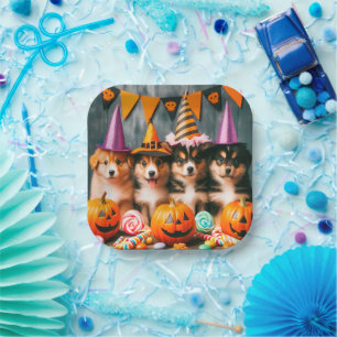Funny puppies halloween paper plates