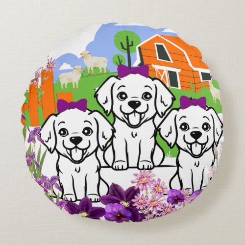 Funny Puppies  Round Pillow
