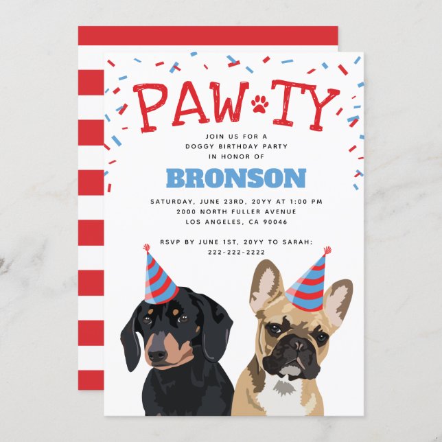 Funny Puppy Dog Birthday Party Invitation (Front/Back)