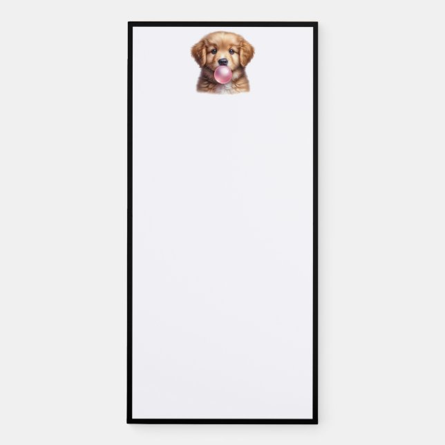 Funny Puppy Dog Blowing Bubbles Gum Pink Fridge  Magnetic Notepad (Front)