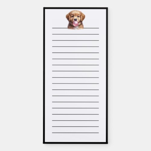 Funny Puppy Dog Blowing Bubbles Gum Pink Lined Magnetic Notepad