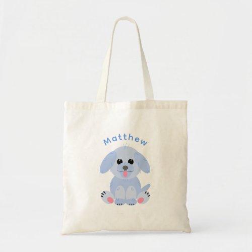 Funny Puppy Dog Cartoon Blue Pastel Personalised Tote Bag
