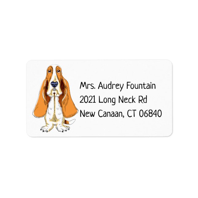 Funny Puppy Dog Cartoon Cute Basset Hound Label (Front)