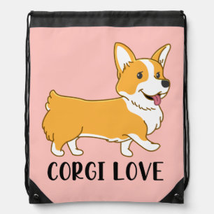 Funny Puppy Dog Lover Pink Cartoon Cute Corgi Dra Drawstring Bag