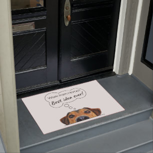 Funny Puppy Dog Thinking: Work from Home? Doormat