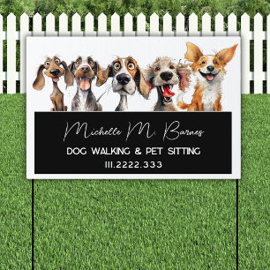 Funny Puppy Dog Walker Groomer Black White Yard Sign