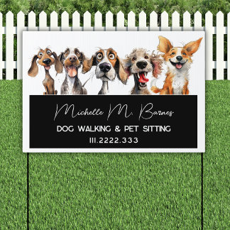 Funny Puppy Dog Walker Groomer Black White Yard Sign