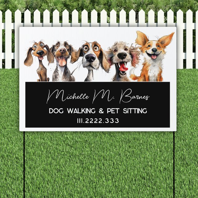 Funny Puppy Dog Walker Groomer Black White Yard Sign (Creator Uploaded)