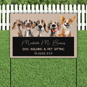 Funny Puppy Dog Walker Groomer Modern Yard Sign