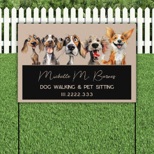 Funny Puppy Dog Walker Groomer Modern Yard Sign