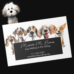 Funny Puppy Dog Walker Sitter Black White  Business Card Magnet