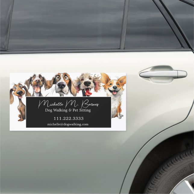 Funny Puppy Dog Walker Sitter Pet Care Business  Car Magnet (In Situ)