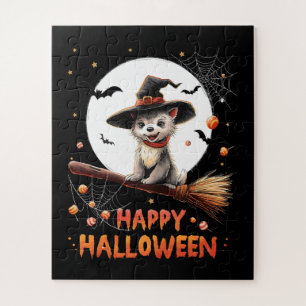 Funny Puppy Dog Witch Candy Spooky Ghost Halloween Jigsaw Puzzle