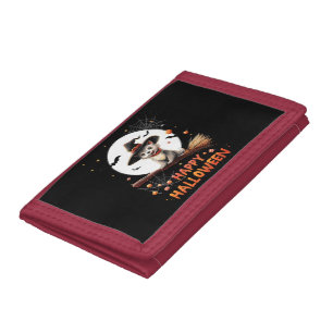 Funny Puppy Dog Witch Candy Spooky Ghost Halloween Tri-fold Wallet