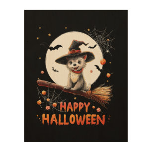 Funny Puppy Dog Witch Candy Spooky Ghost Halloween Wood Wall Art