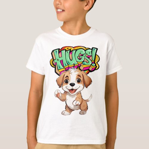 funny puppy Hugs in graffiti style bright T_Shirt