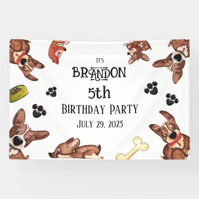 Funny Puppy Kids Birthday Banner (Horizontal)