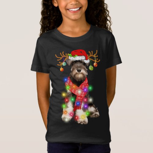 Funny Puppy Lover Schnauzer Christmas Lights Pajam T_Shirt