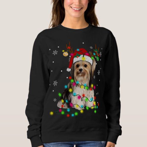 Funny Puppy Lover Yorkshire Terrier Christmas Ligh Sweatshirt
