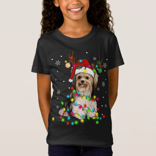Funny Puppy Lover Yorkshire Terrier Christmas Ligh T_Shirt