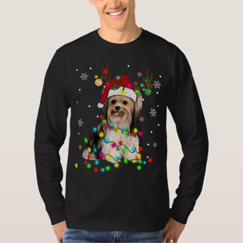 Funny Puppy Lover Yorkshire Terrier Christmas Ligh T_Shirt