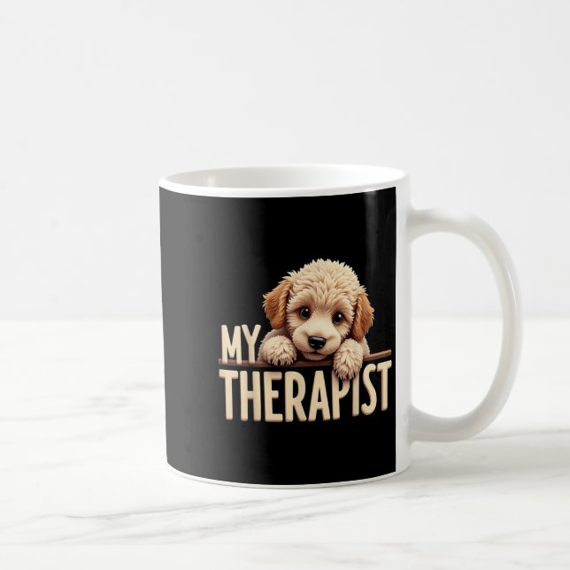 Funny Puppy My Therapist Poodle Dog  Coffee Mug (Right)
