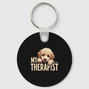 Funny Puppy My Therapist Poodle Dog Keychain