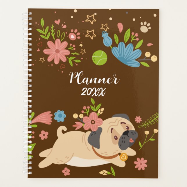 Funny Puppy Pug Dog Personalized Planner (Front)