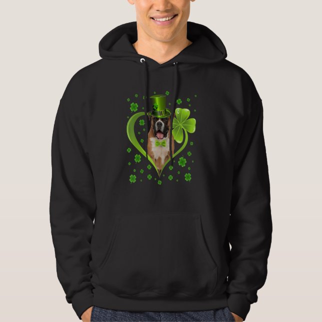 Funny Puppy Shamrock Boxer Dog St Patrick S Day Hoodie (Front)