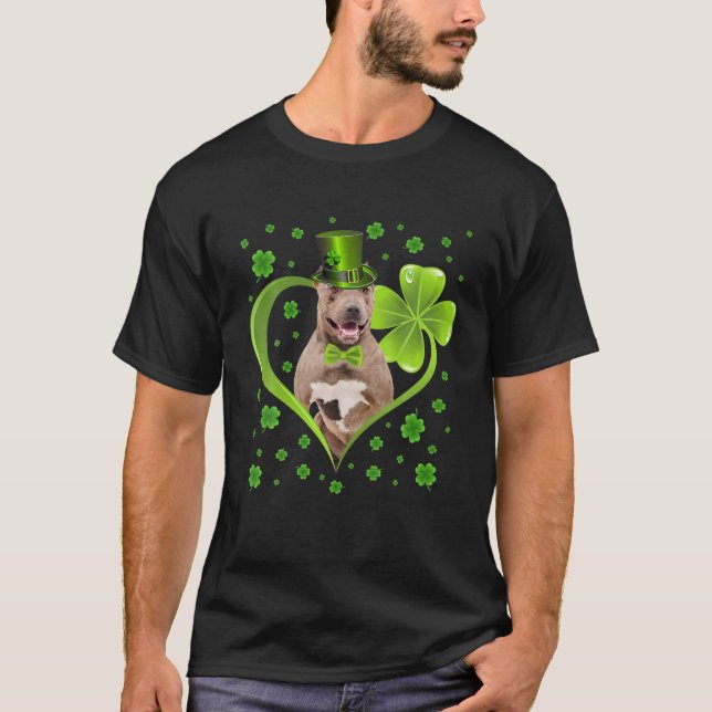 Funny Puppy Shamrock Pitbull Dog St. Patrick's Day T-Shirt (Front)