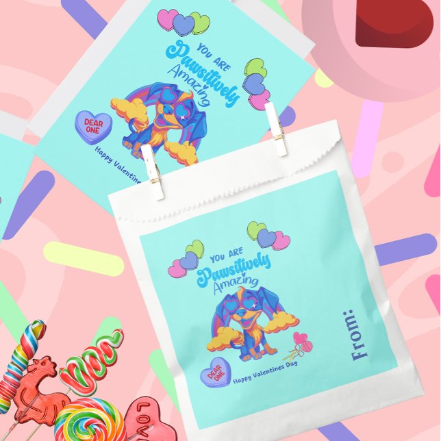 Funny Puppy Wearing Glasses Classroom Valentine   Favor Bag (Cute puppy wearing cool glasses in front of a rainbow.)