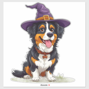 Funny Puppy Witch Outfit Halloween Dog Theme Sticker