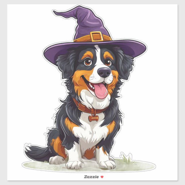 Funny Puppy Witch Outfit Halloween Dog Theme Sticker (Sheet)