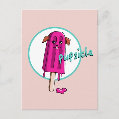 Funny Pupsicle Dog Pun Cartoon Illustration Postcard