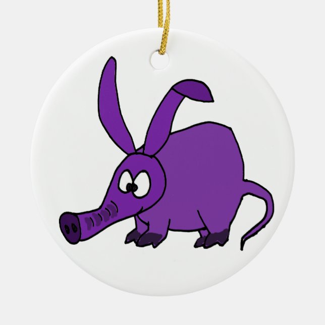 Funny Purple Aardvark Ceramic Ornament (Front)
