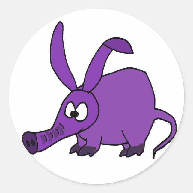 Funny Purple Aardvark Classic Round Sticker (Front)