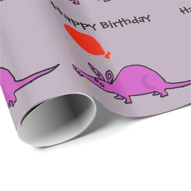 Funny Purple Aardvark with Orange Balloon Wrapping Paper (Roll Corner)