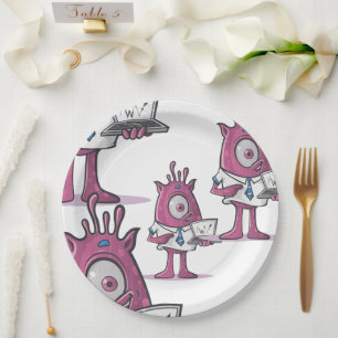 Funny Purple Accountant Monsters Paper Plate
