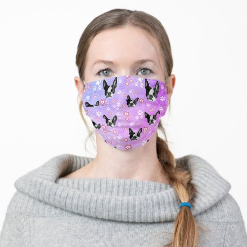 Funny Purple Boston Terrier Gifts Dog Adult Cloth Face Mask